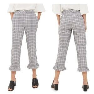 NWT TopShop Check Plaid Tapered Leg Ruffle Hem Capri Crop Pants 6